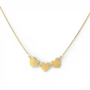 Colar 3 Corações Liso Banhado a Ouro 18k