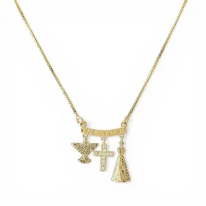 Colar Paz/Fé/Amor Banhado a Ouro 18k com Zircônias