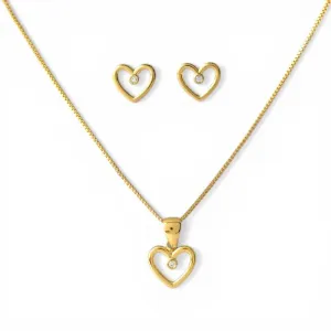 Conjunto Coração Banhado a Ouro 18k com Zircônia Vazado