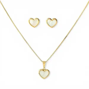 Conjunto Coração com Madrepérolas Banhado a Ouro 18k