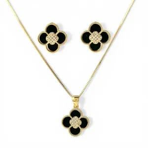 Conjunto Flor Preta com Zircônias