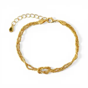 Pulseira Dupla  Cordão com Nó Entrelaçado Banhada a Ouro 18k