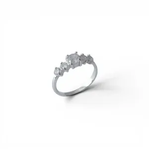 Anel Estilo Meia Aliança em Prata 925 com Zircônia