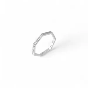 Anel Hexagonal Prata 925  com 1 Linha de Zircônias