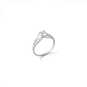 Anel Solitário Prata 925 Com Aro Trabalhado e Zircônia