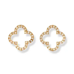 Brinco Estilo Trevo Vazado Com Zircônias Banhado a Ouro 18k