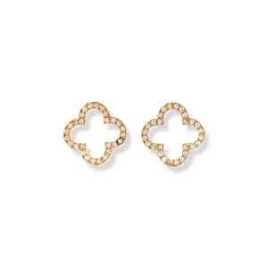 Brinco Estilo Trevo Vazado Com Zircônias Banhado a Ouro 18k