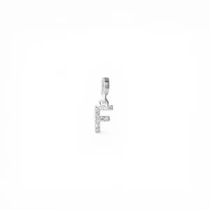 Pingente Berloque Letra F Prata 925 com Zircônias