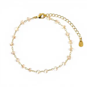 Pulseira com Cristal Rosa Banhado a Ouro 18k