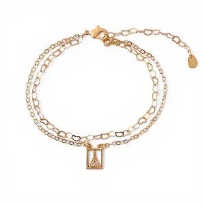 Pulseira Dupla Estilo Escapulário com Nossa Senhora Banhada a Ouro 18k com Zircônias