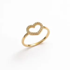 Anel Coração Banhado a Ouro 18k Vazado com Zircônias