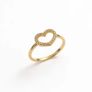 Anel Coração Banhado a Ouro 18k Vazado com Zircônias Tam25