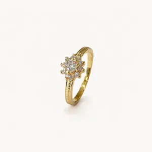 Anel Flor Cravejada Banhado a Ouro 18k com Zircônia Tam18
