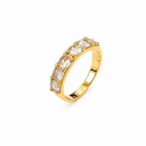 Anel Meia Aliança Banhada Ouro 18k com Zircônias Tam24