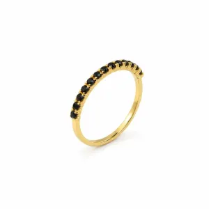 Anel Meia Aliança Banhado a Ouro 18k com Zircônias Preta