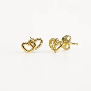 Brinco com 2 Corações Liso e Pontilhado Banhado a Ouro 18k