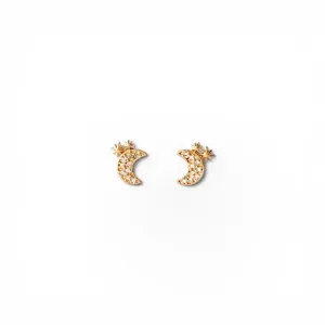 Brinco Lua e Estrelas Banhado a Ouro 18k com Zircônias - 8mm