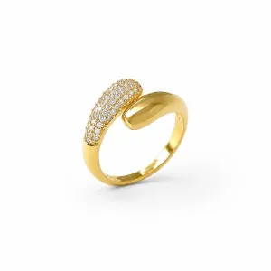 Anel Gota Lisa e Cravejada Banhado a Ouro 18k com Zircônias