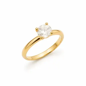 Anel Solitário 2 mm Banhado a Ouro 18k com Zircônia 6 mm