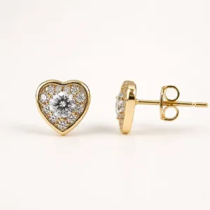 Brinco Coração Cravejado Banhado Ouro 18k com Zircônias - 9mm