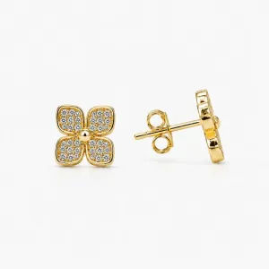 Brinco Flor 4 Pétalas Banhado a Ouro 18k com Zircônias