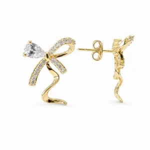 Brinco Laço Cravejado Banhado a Ouro 18k com Zircônias - 2 cm