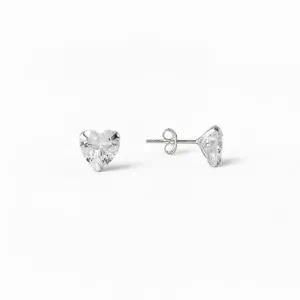 Brinco Ponto de Luz Coração Prata 925 com Zircônia - 8mm