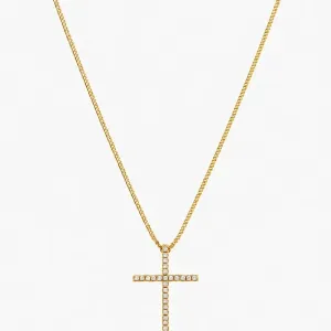Colar Cruz Cravejada Banhado a Ouro 18k com Zircônias - 40 cm + 4 cm (Alongador)