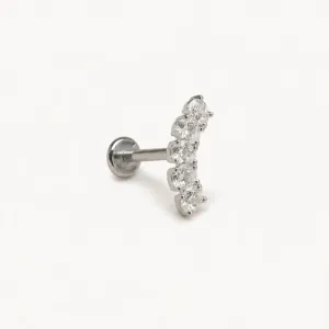 Piercing Flat Prata 925 + Aço Cirúrgico com Zircônias - 1 cm