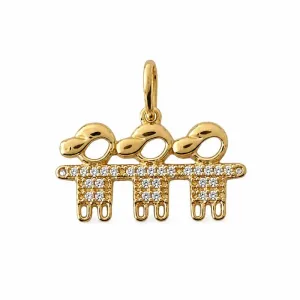 Pingente 3 Meninos Banhado a Ouro 18k com Zircônias - 1 cm
