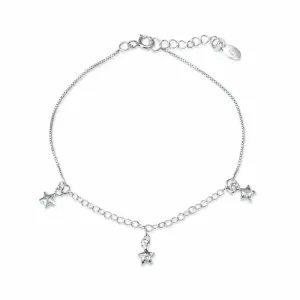 Pulseira com 3 Estrelas Prata 925 com Zircônias -16 cm + 2 cm (Alongador)