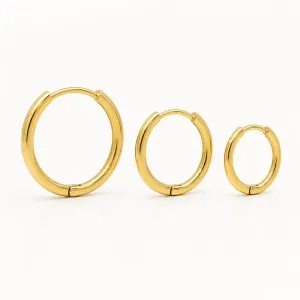 Trio de Brincos Argola Tubinho Banhado a Ouro 18k