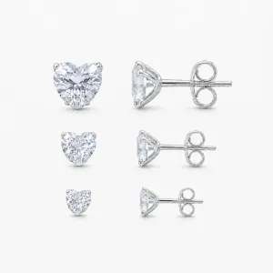 Trio de Brincos Coração Prata 925 Zircônia