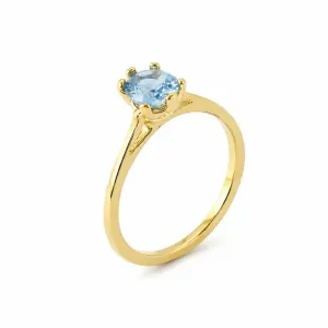 Anel Solitário Azul Claro Banhado a Ouro 18k com Zircônia Azul Claro