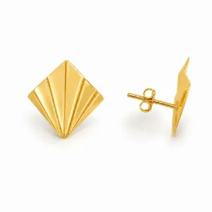 Brinco Losango com Vincos Banhado a Ouro 18k - 1,5 cm