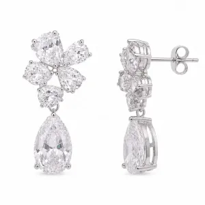 Brinco Pendente Gota Floral Folheado a Prata - 4 cm