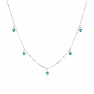 Colar Choker Coração Azul Prata 925 - 40 cm 2,5 cm (Alongador)