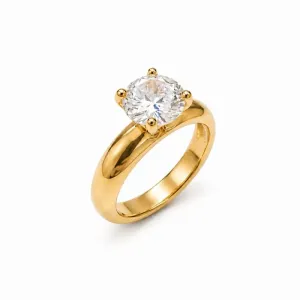Anel Solitário 4 mm Banhado a Ouro 18k com Zircônia 7mm
