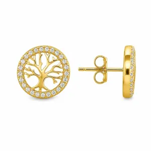 Brinco Redondo Árvore da Vida Borda Cravejada Banhado a Ouro 18k com Zircônias - 1,1 cm