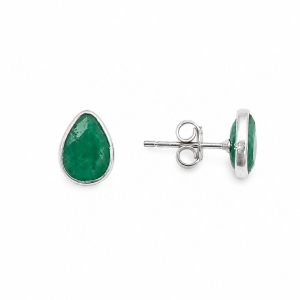 Brinco Gota Pedra Natural Verde Prata 925 - 1 cm