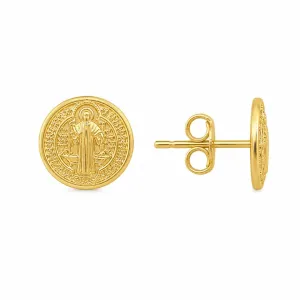 Brinco Redondo Medalha de São Bento Banhado a Ouro 18k - 9 mm