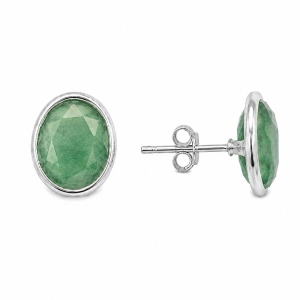 Brinco Oval Pedra Natural Verde Prata 925 - 1 cm