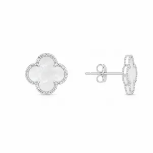 Brinco Trevo Madrepérola Folheada a Prata - 1,1 cm