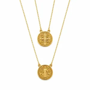 Corrente Escapulário São Bento Dupla Face Banhado a Ouro 18k - 66 cm