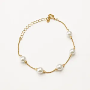 Pulseira Veneziana e Pérolas Banhada a Ouro 18k - 16 cm + 4cm (Alongador)