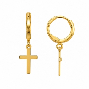 Brinco Argola Cruz Pendurada Banhado a Ouro 18k - 2,5 cm