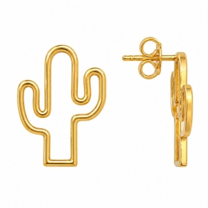 Brinco Cacto Vazado Banhado a Ouro 18k - 2 cm