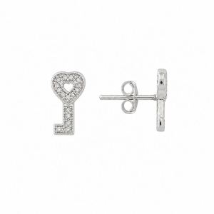 Brinco Chave Cravejada Prata 925 com Zircônias - 1 cm