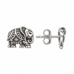 Brinco Elefante Detalhado Prata 925 Envelhecida - 1,1 cm