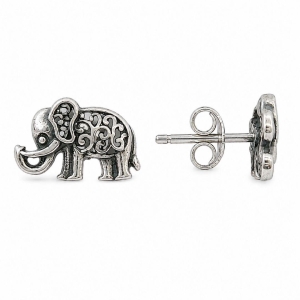 Brinco Elefante Trabalhado Prata 925 Envelhecida - 1,2 cm